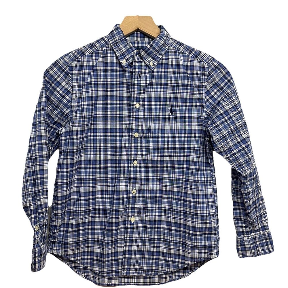 Ralph Lauren Boys M (10-12) Blue Plaid Button-Up Long Sleeve Easter Spring Event